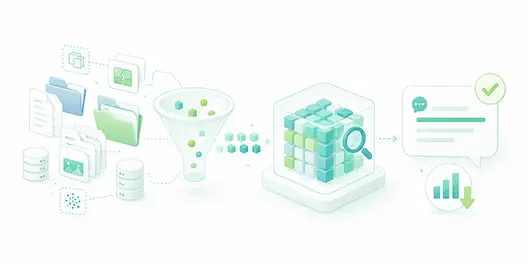 Illustration of organizing internal documents and business data to improve RAG answer quality and cost