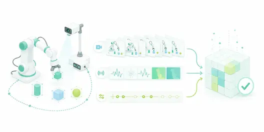 Illustration of creating training data from a robot's video, sensor, and control-log data